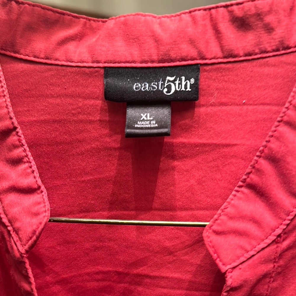 Coral Red Button-Up Blouse - Picture 2 of 3
